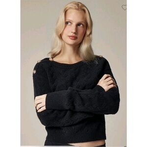 NWT J Crew Cable-knit sweater with buttons in Supersoft yarn Womens Medium Black